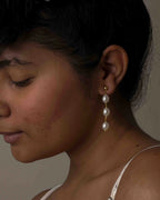 Gold Plated Pearl dangle earrings with three linked freshwater pearls handmade by A Creator's Studio