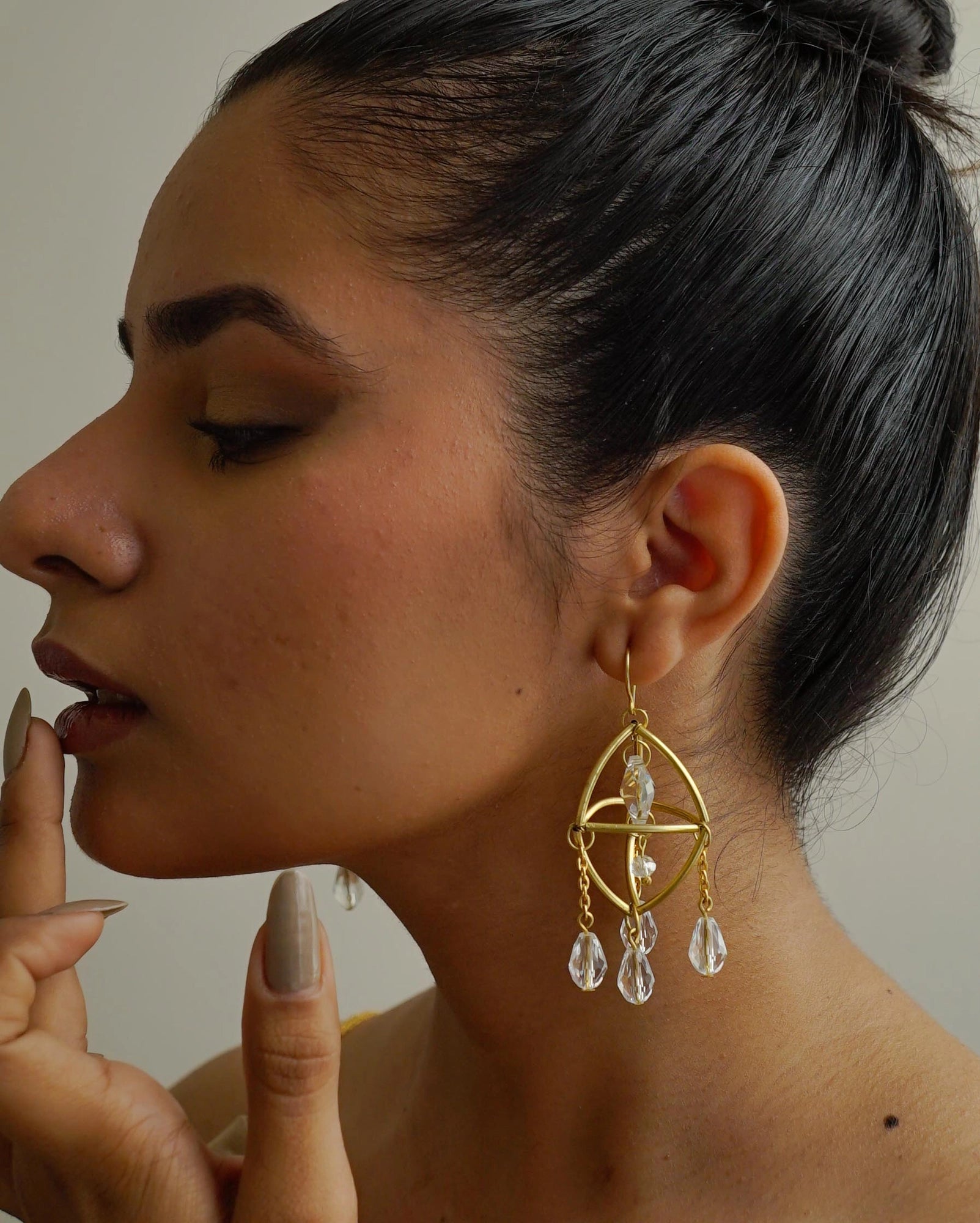 gold plated Mini Suncatcher earrings with four clear crystal drops handmade by A Creator's Studio