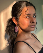 gold plated, Purple amethyst stone, drop earrings handmade by A Creator's Studio