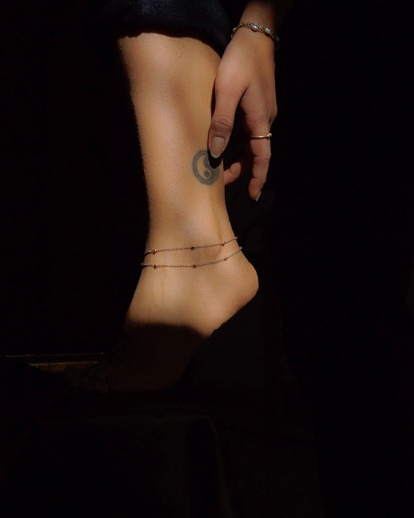 brass layered anklet with brass beads handmade by A Creator's Studio