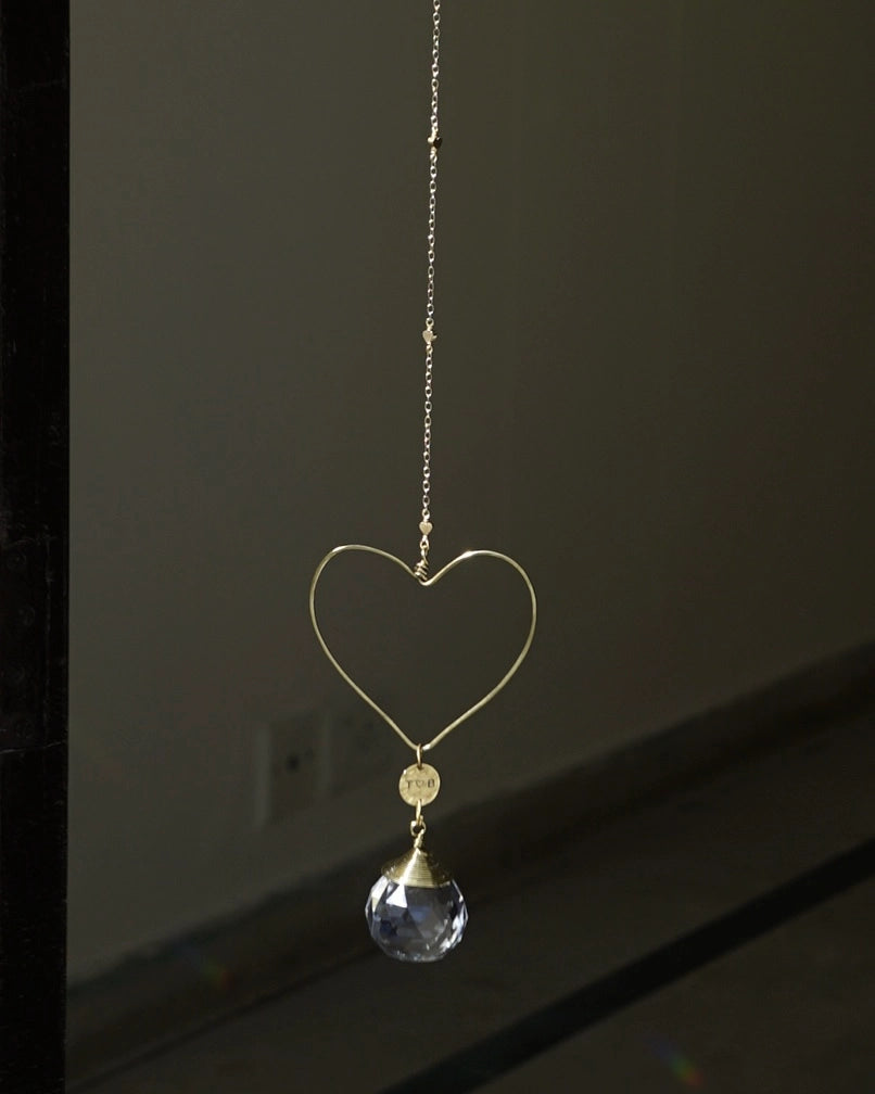 Wired heart suncatcher with clear crystals handmade by A Creator's Studio