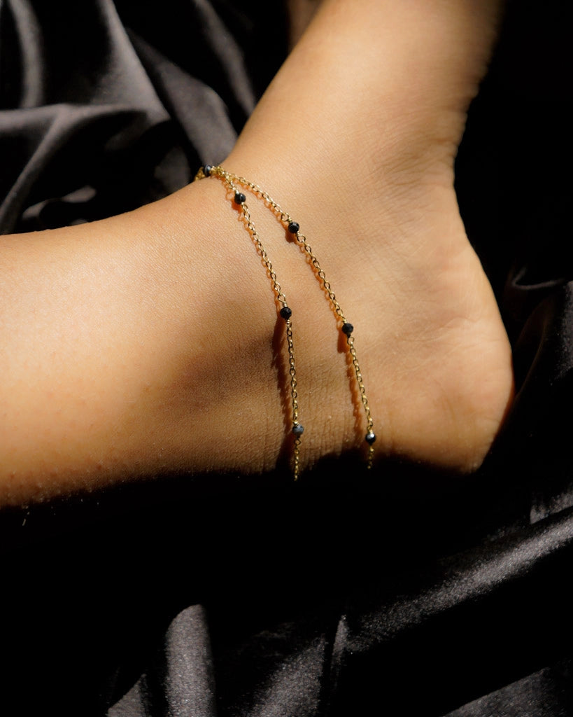 Black Obsidian Layered Anklet