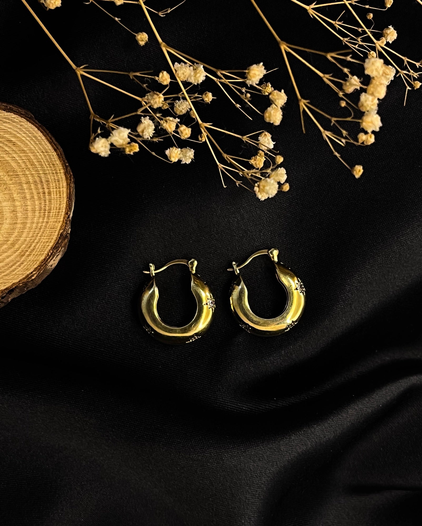 Brass studded hoop earrings handmade by A Creator's Studio
