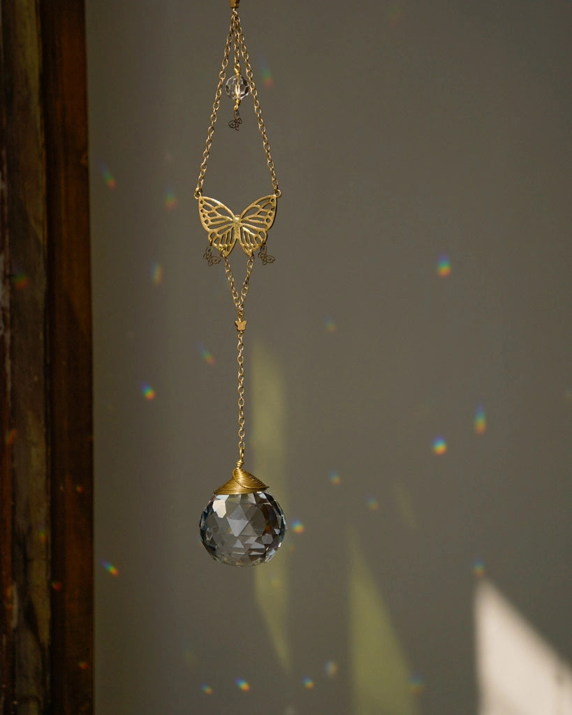 Butterfly sun catcher with glass crystal drop handmade by A Creator's Studio
