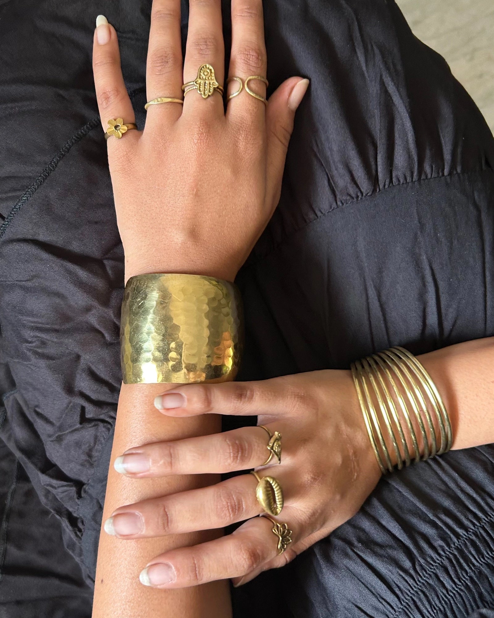 Chunky Brass hammer textured cuff handmade by A Creator's Studio