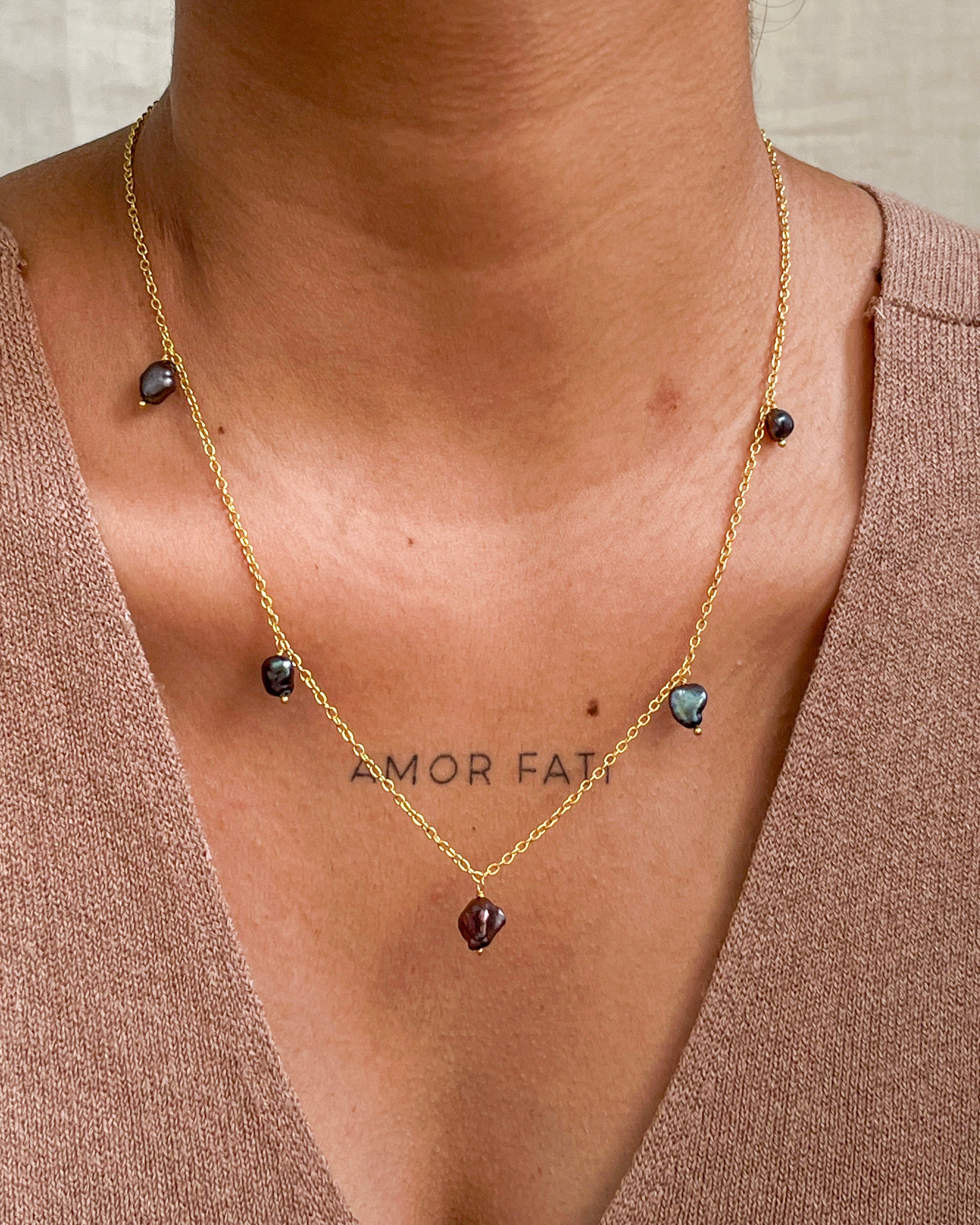 Dancing Pearl Necklace with lustrous Black Freshwater Pearls handmade by A Creator's Studio