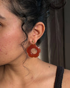 gold plated Carved Carnelian floral earrings with a carnelian flower drop handmade by A Creator's Studio