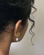 Gold Plated Earring with a grey freshwater pearl drop handmade by A Creator's Studio