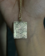 The Starry Night by Vincent Van Gogh inspired Brass necklace with an engraved rectangular pendant handmade by A Creator's Studio