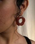 gold plated Carved Carnelian floral earrings with a carnelian flower drop handmade by A Creator's Studio