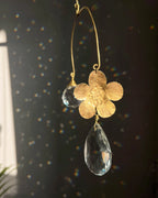 Double flower sun catcher with glass crystal drops and a textured flower, handmade by A Creator's Studio