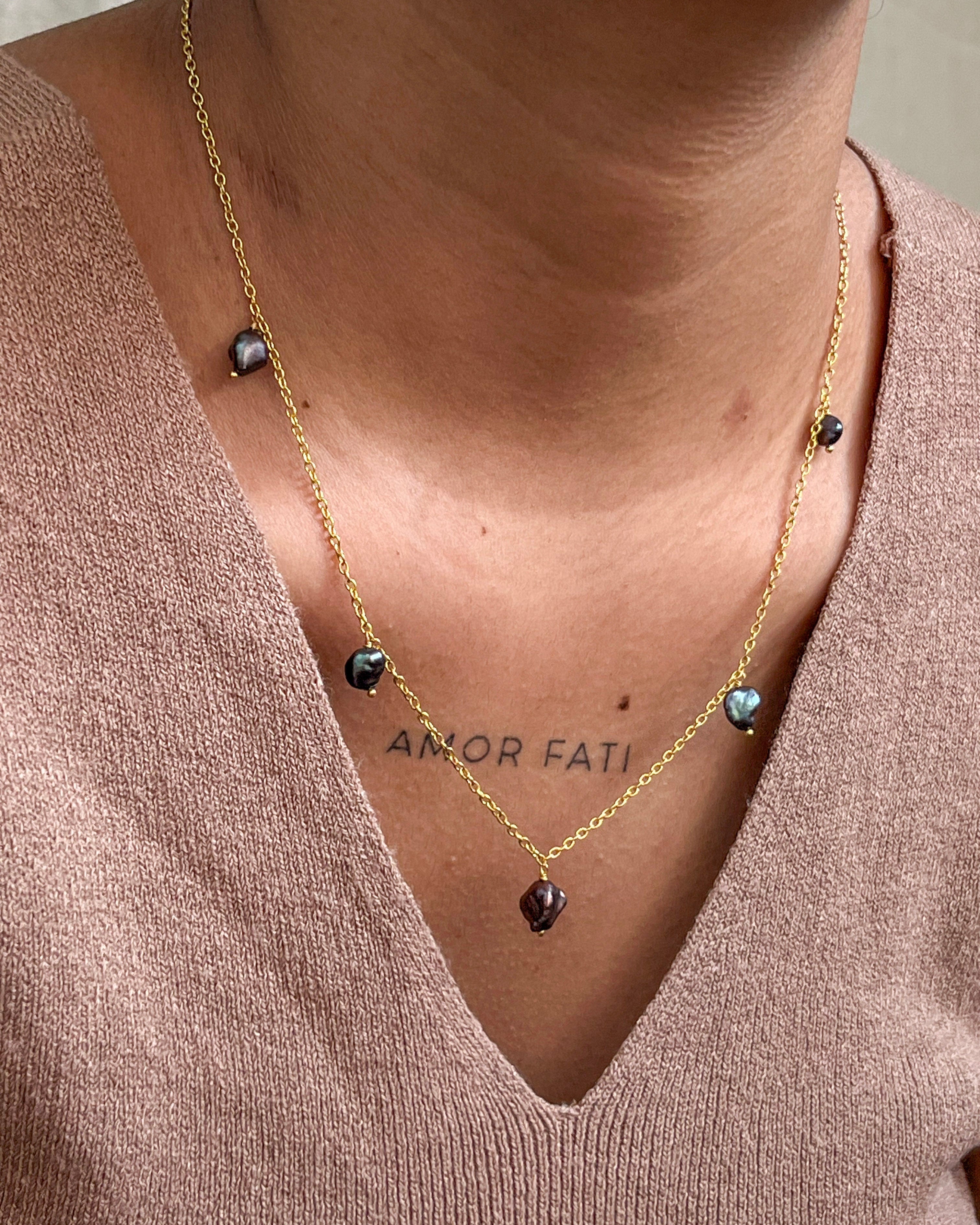 Dancing Pearl Necklace with lustrous Black Freshwater Pearls handmade by A Creator's Studio