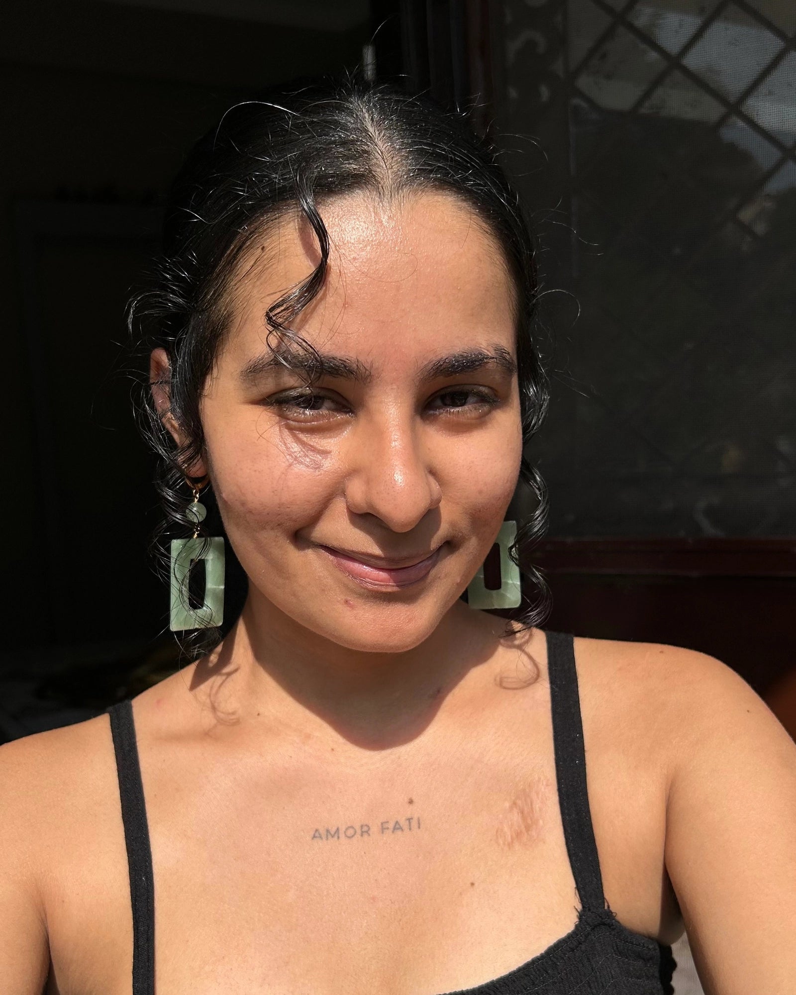 gold plated green Aventurine rectangular earrings handmade by A Creator's Studio