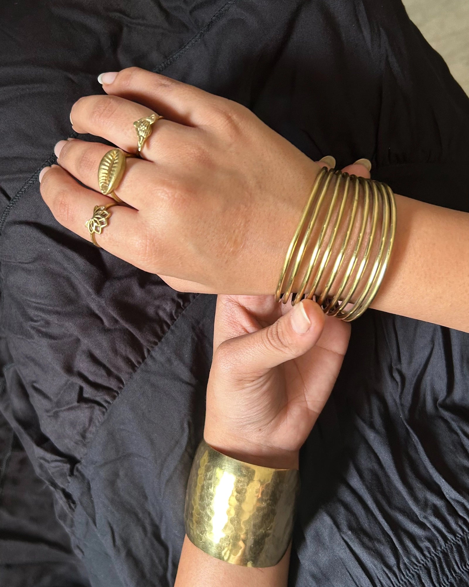 Chunky Brass layered arm cuff handmade by A Creator's Studio