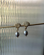Gold Plated Seashell Pearl earrings with a grey fresh water pearl drop handmade by A Creator's Studio