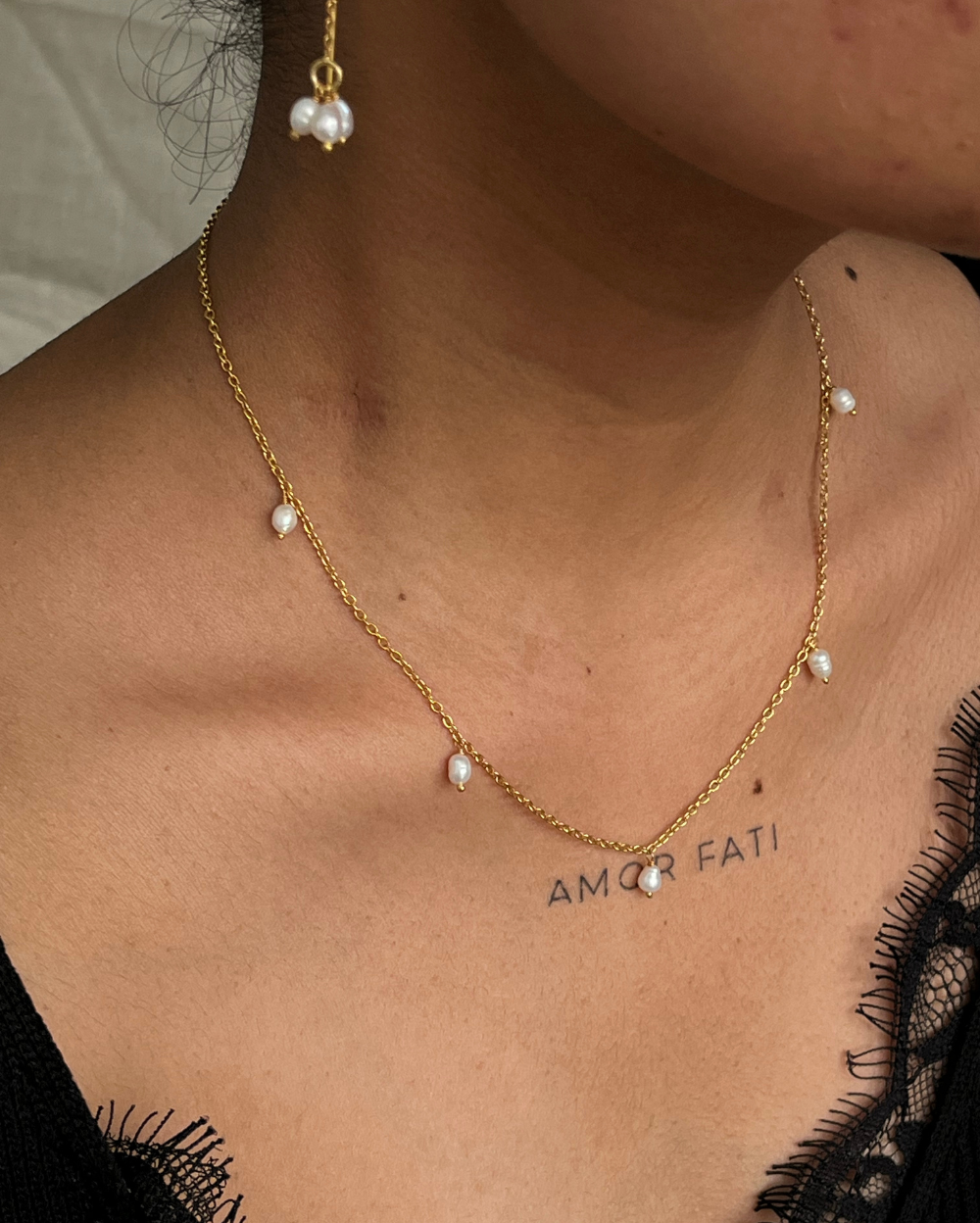 Dancing Pearl Necklace with White Freshwater Pearls handmade by A Creator's Studio