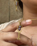 Brass wired wine glass necklace with two crystals handmade by A Creator's Studio
