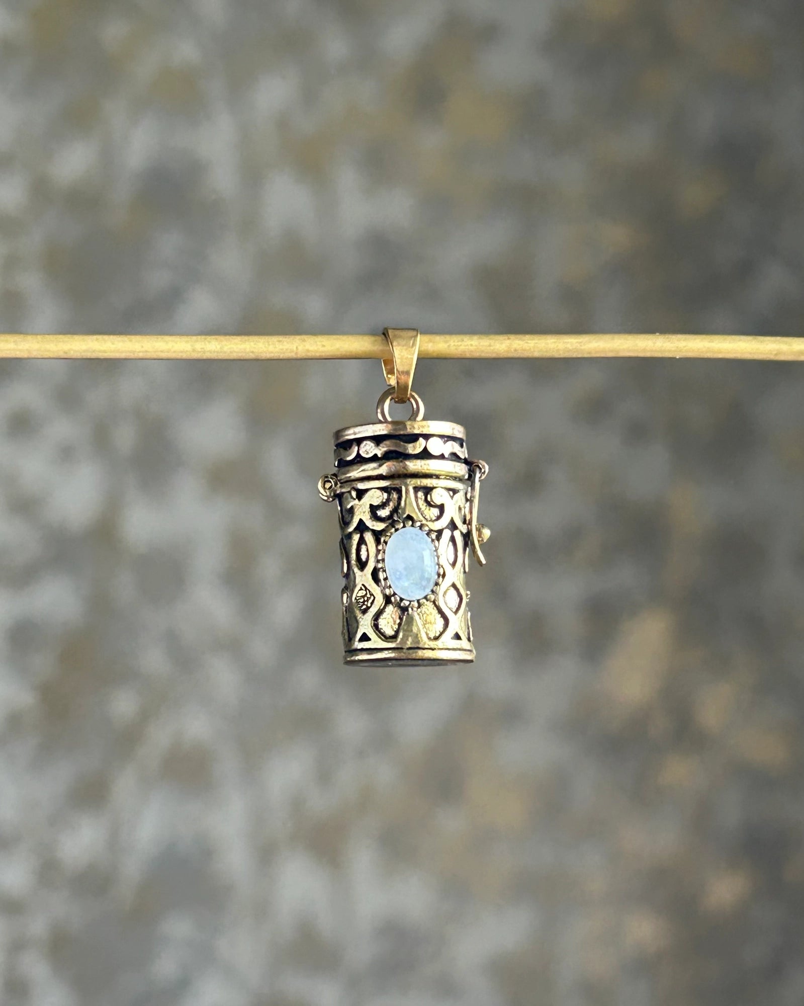 Brass box (dibbi) pendant with a moonstone in the centre with a chain handmade by A Creator's Studio