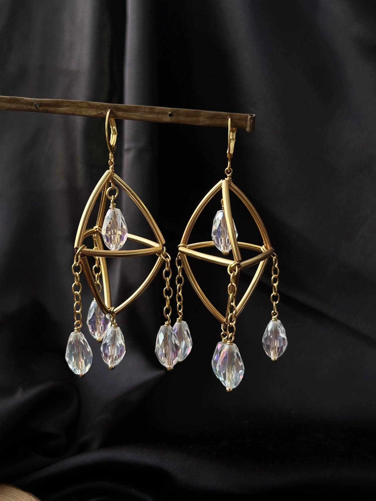 gold plated Mini Suncatcher earrings with four clear crystal drops handmade by A Creator's Studio