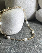Brass pearl bracelet with freshwater pearls handmade by A Creator's Studio