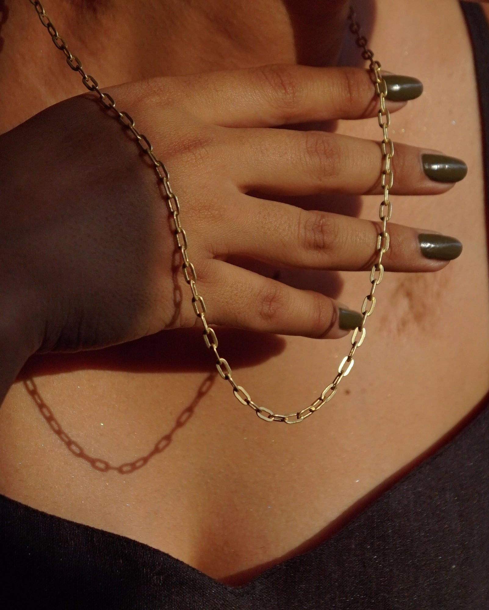 Brass rectangular link chain with flat links handmade by A Creator's Studio