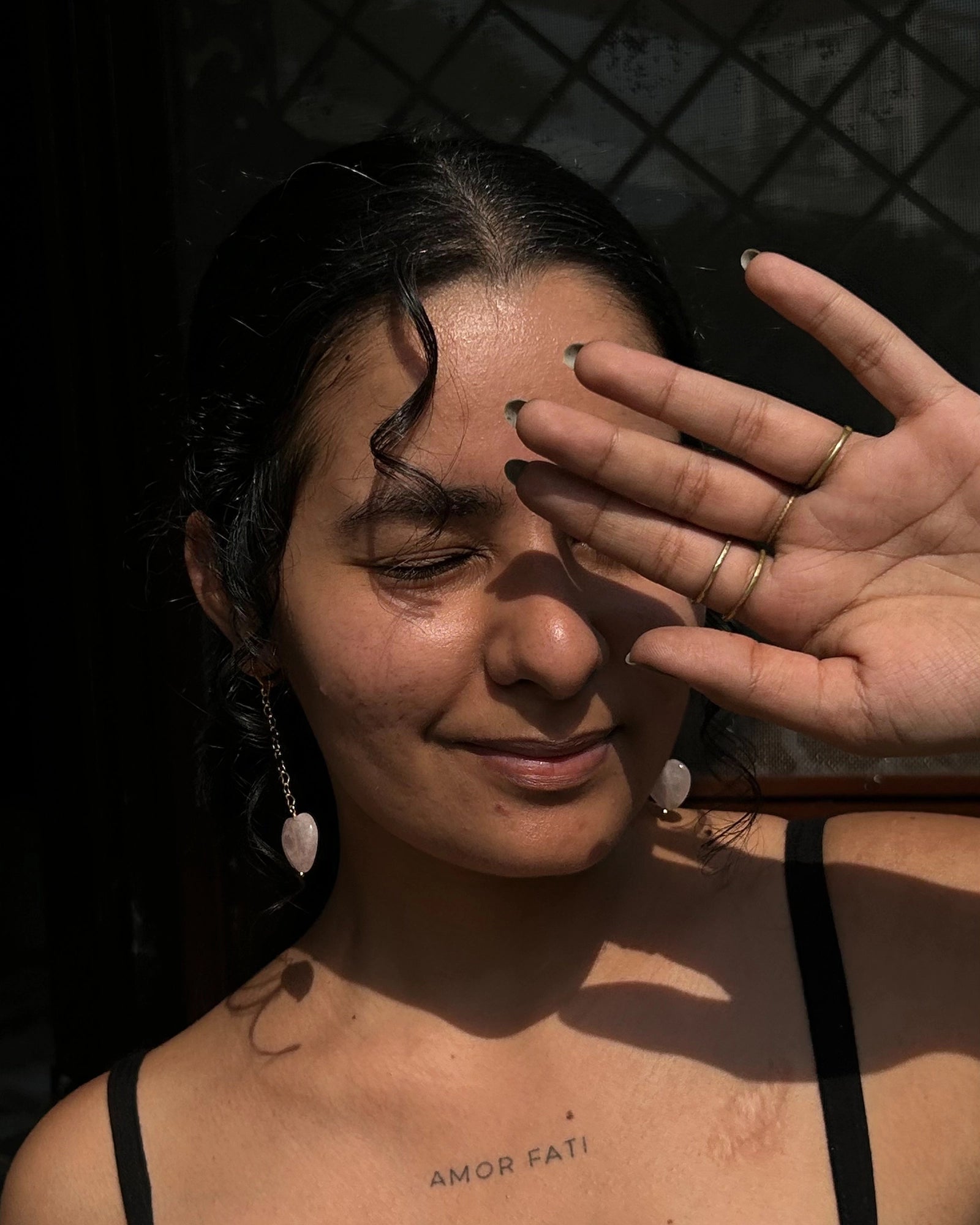 Gold Plated rose quartz dangle earrings with pink rose quartz drops handmade by A Creator's Studio