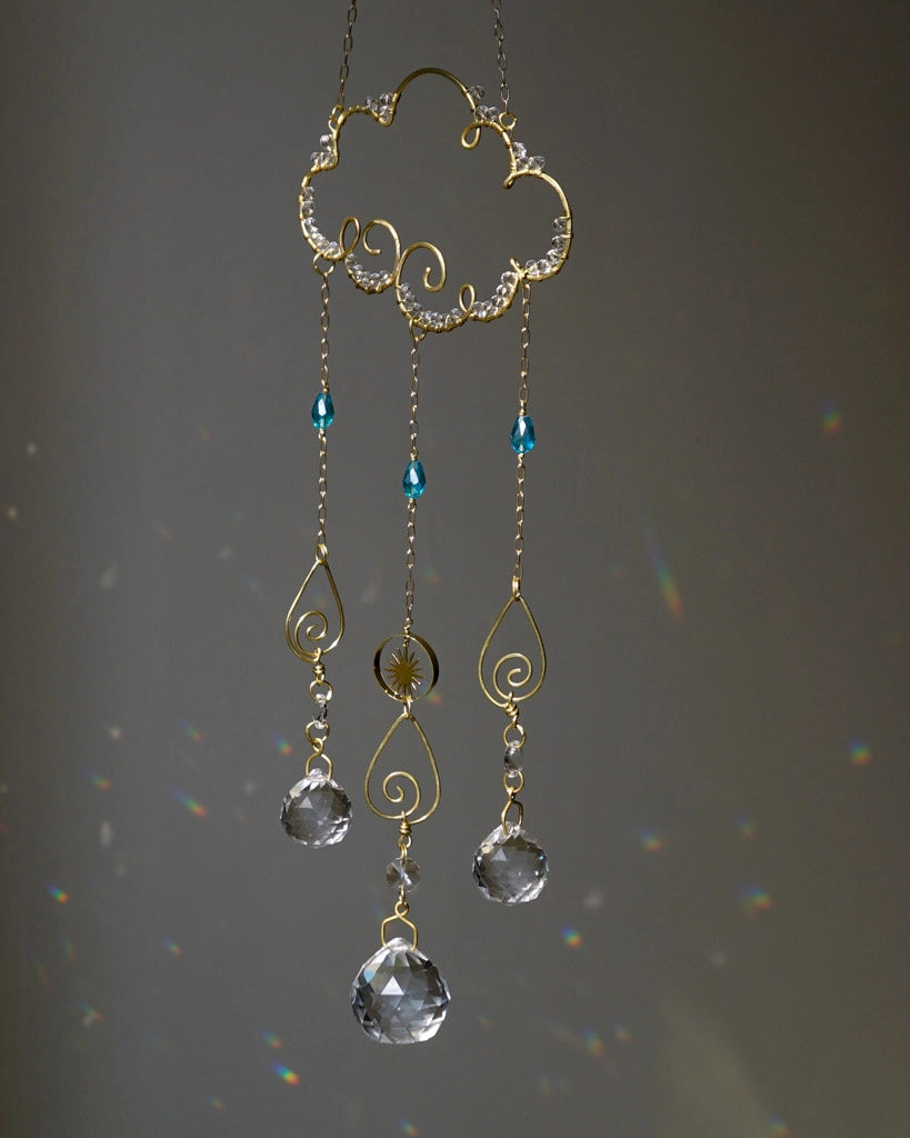 Wired cloud sun catcher with glass crystals and beads handmade by A Creator's Studio