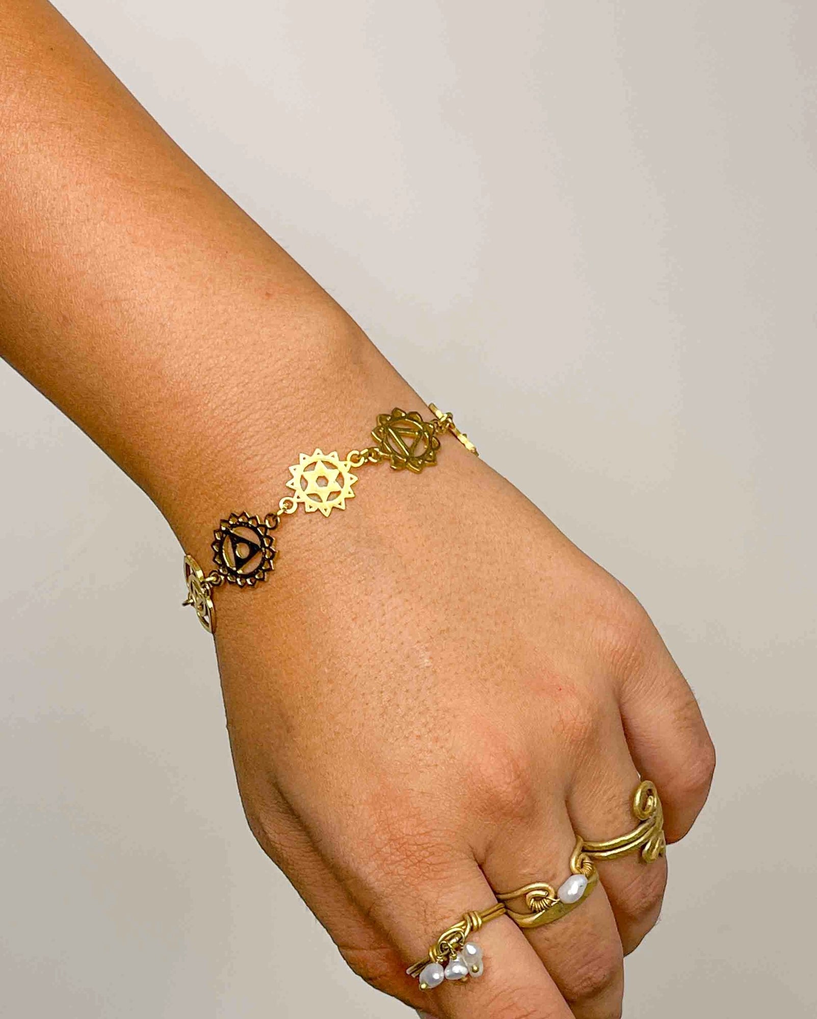 Brass seven Chakra link Bracelet handmade by A Creator's Studio