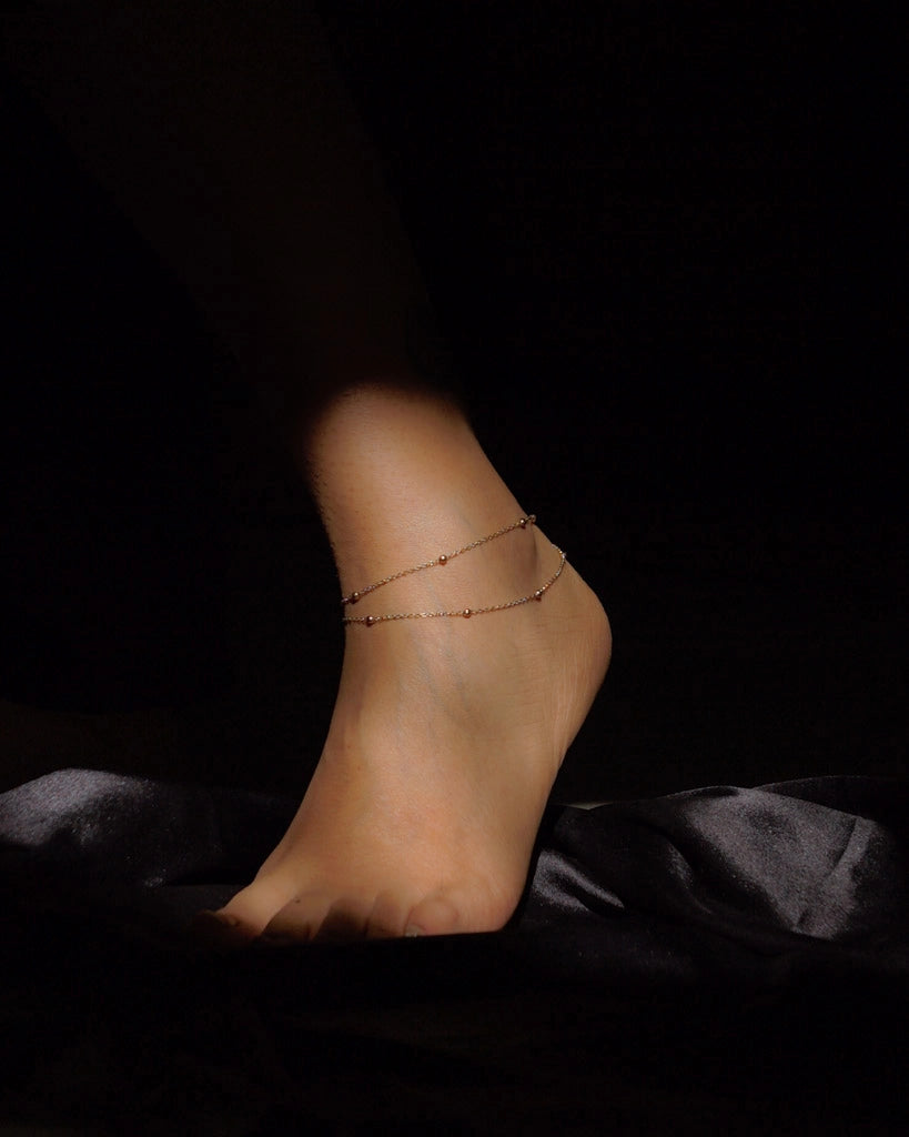 brass layered anklet with brass beads handmade by A Creator's Studio