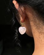 Gold Plated Hear shaped Rose Quartz drop earrings handmade by A Creator's Studio