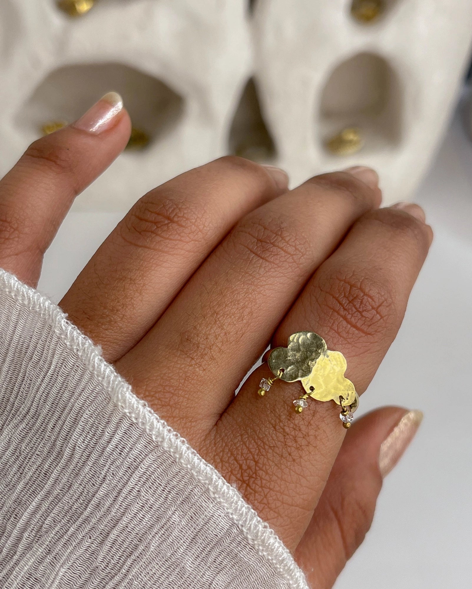 Cloud with Herkimer Diamonds Ring Brass