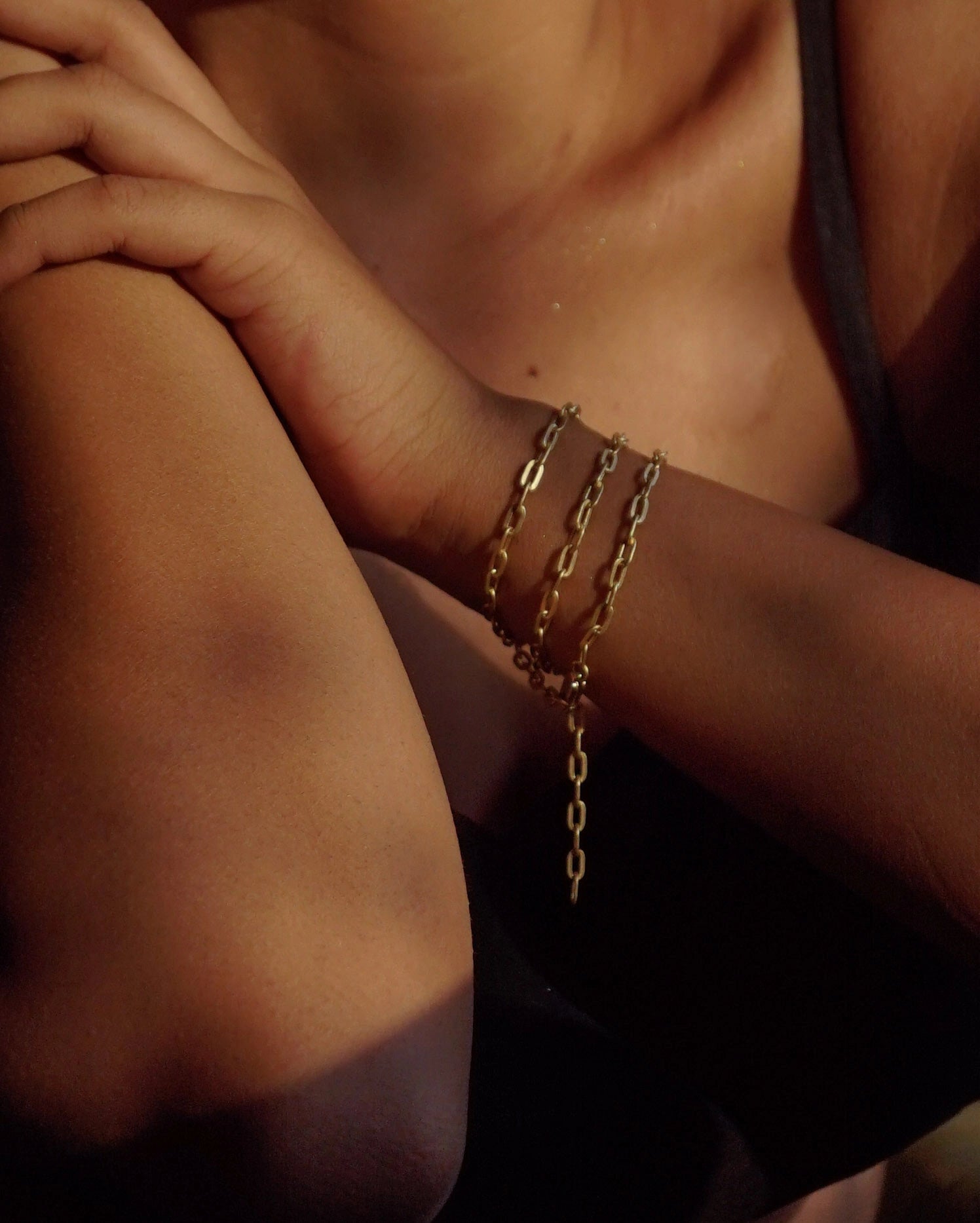 Brass rectangular link chain with flat links handmade by A Creator's Studio