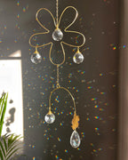 Double flower sun catcher with glass crystal drops and a textured flower, handmade by A Creator's Studio