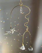 Wired Glass bird sun catcher with glass crystals and a 3d glass bird handmade by A Creator's Studio