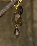 Gold plated smoky quartz earrings with a smoky quartz drop handmade by A Creator's Studio