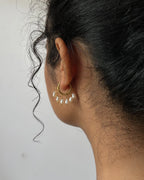 gold plated White lustrous freshwater pearl chandelier earrings with multiple freshwater pearl drops handmade by A Creator's Studio