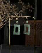 gold plated green Aventurine rectangular earrings handmade by A Creator's Studio