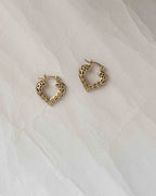 Brass heart hoop earrings handmade by A Creator's Studio