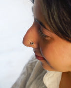 Silver oxidised rose nose ring for pierced nose handmade by A Creator's Studio