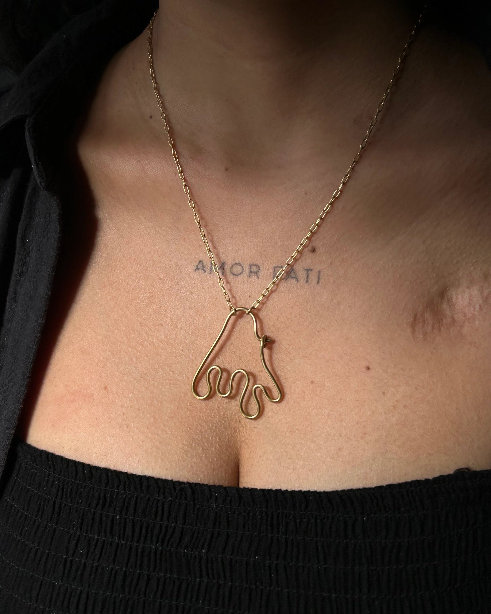 Brass wired charm holder necklace with a chain handmade by A Creator's Studio