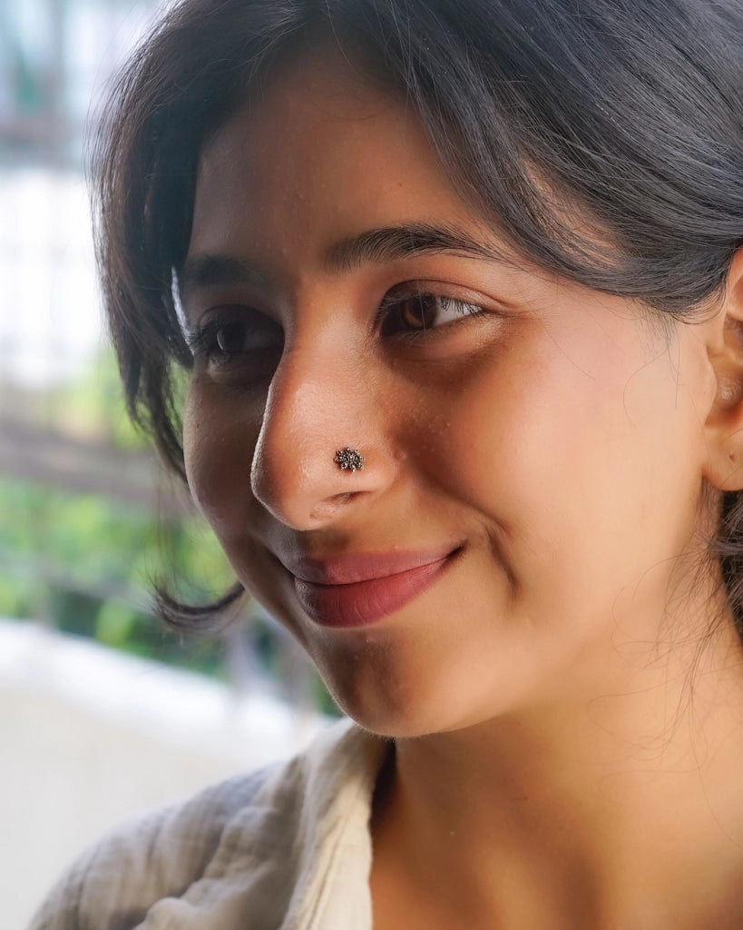 Silver oxidised star nose ring for pierced nose handmade by A Creator's Studio
