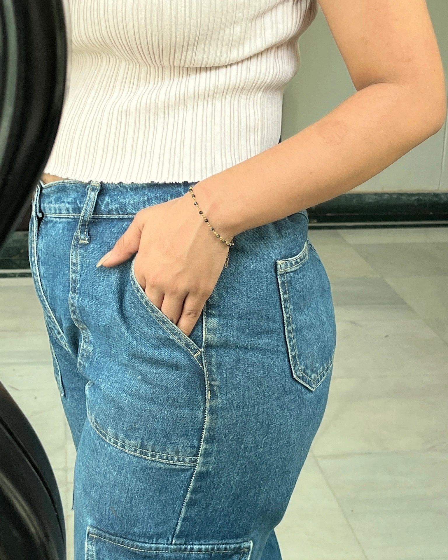 Brass crystal link bracelet with multiple crystal links handmade by A Creator's Studio