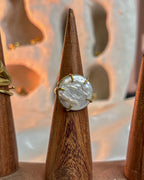 Pearl Coin Ring Brass