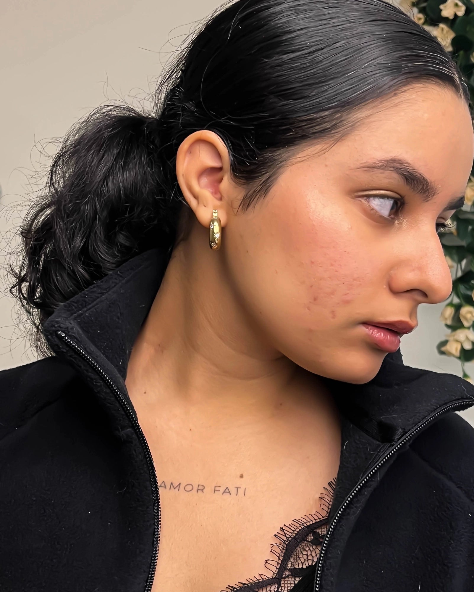 Brass studded hoop earrings handmade by A Creator's Studio