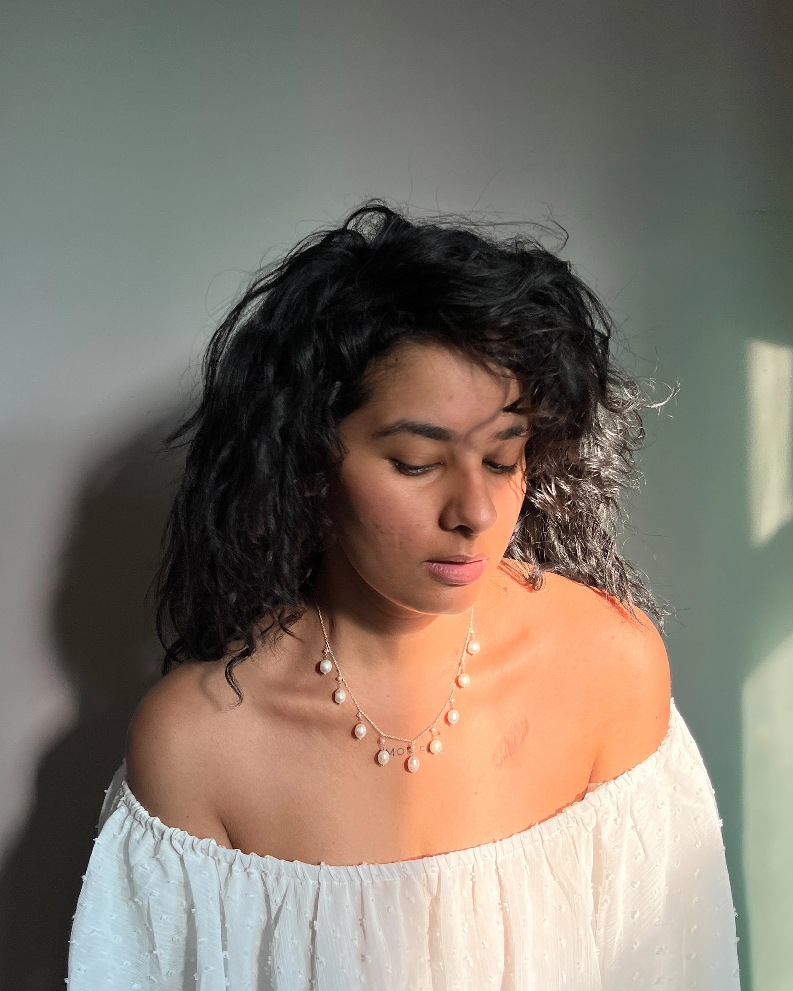 Sterling Silver pearl necklace with multiple freshwater pearl drop links handmade by A Creator's Studio