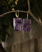 gold plated, Purple amethyst stone, drop earrings handmade by A Creator's Studio