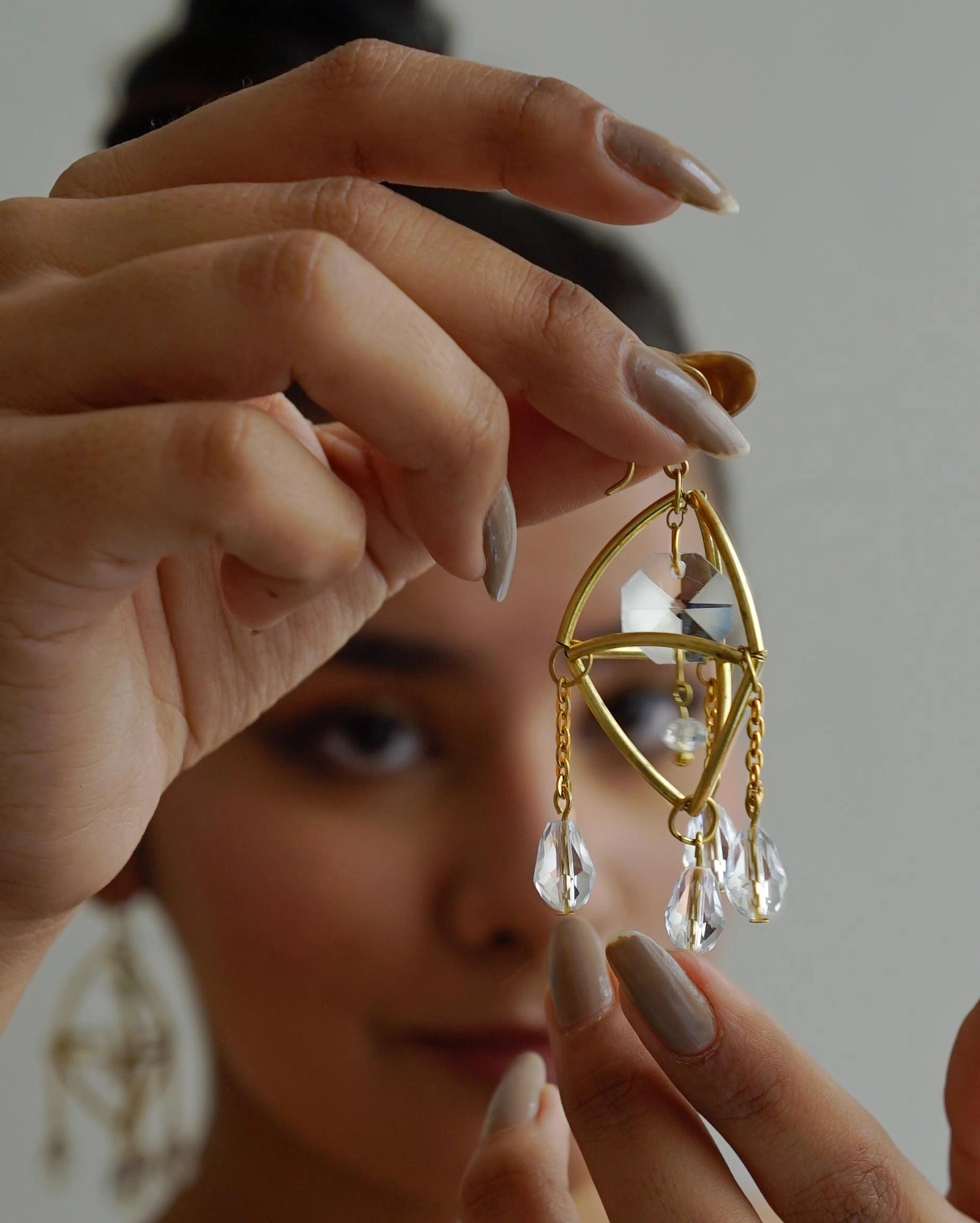 gold plated Mini Suncatcher earrings with four clear crystal drops handmade by A Creator's Studio