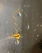 Brass wired bird suncatcher with clear crystals handmade by A Creator's Studio