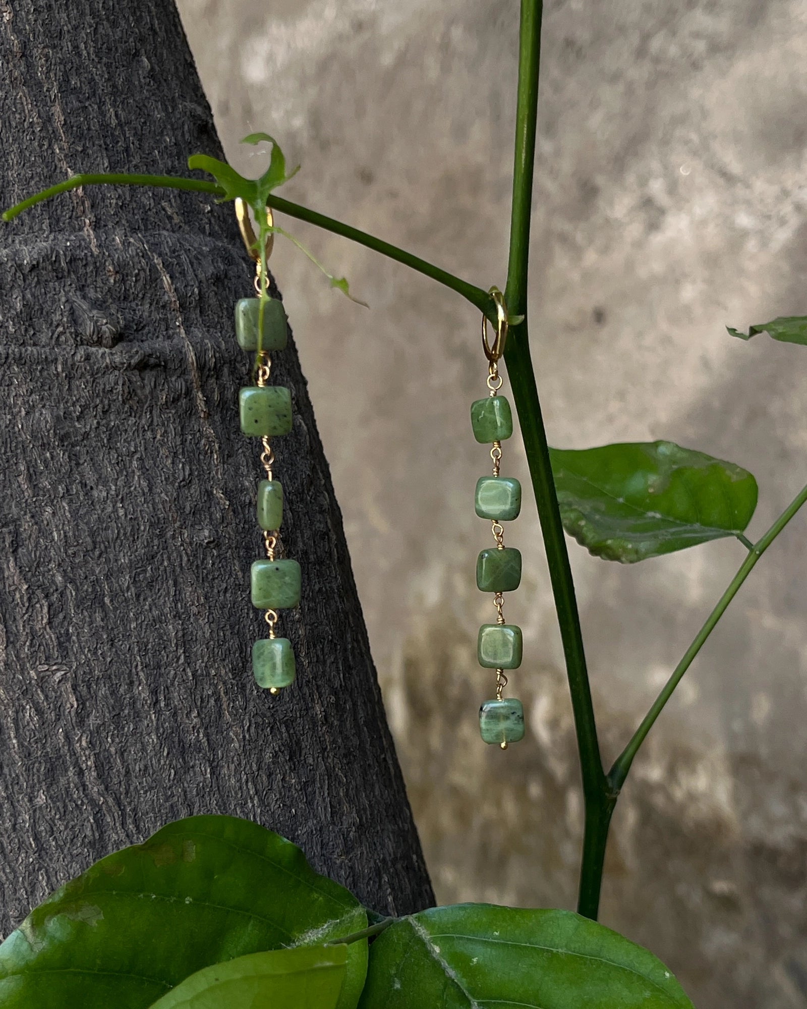 Gold Plated Jade stone Dangle Earrings handmade by A Creator's Studio