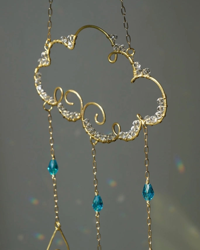 Wired cloud sun catcher with glass crystals and beads handmade by A Creator's Studio